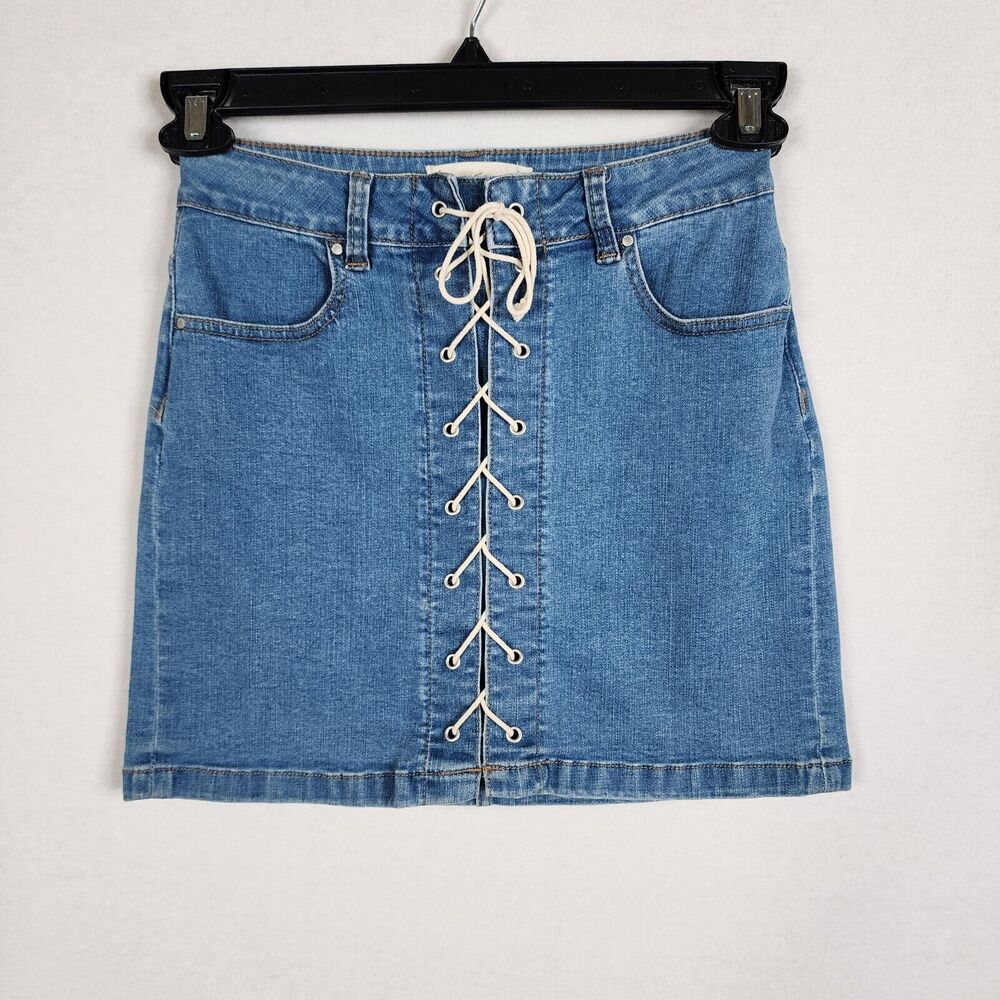 EUC Pacsun Lace Up A-line Denim Mini Skirt Stretch Size 25